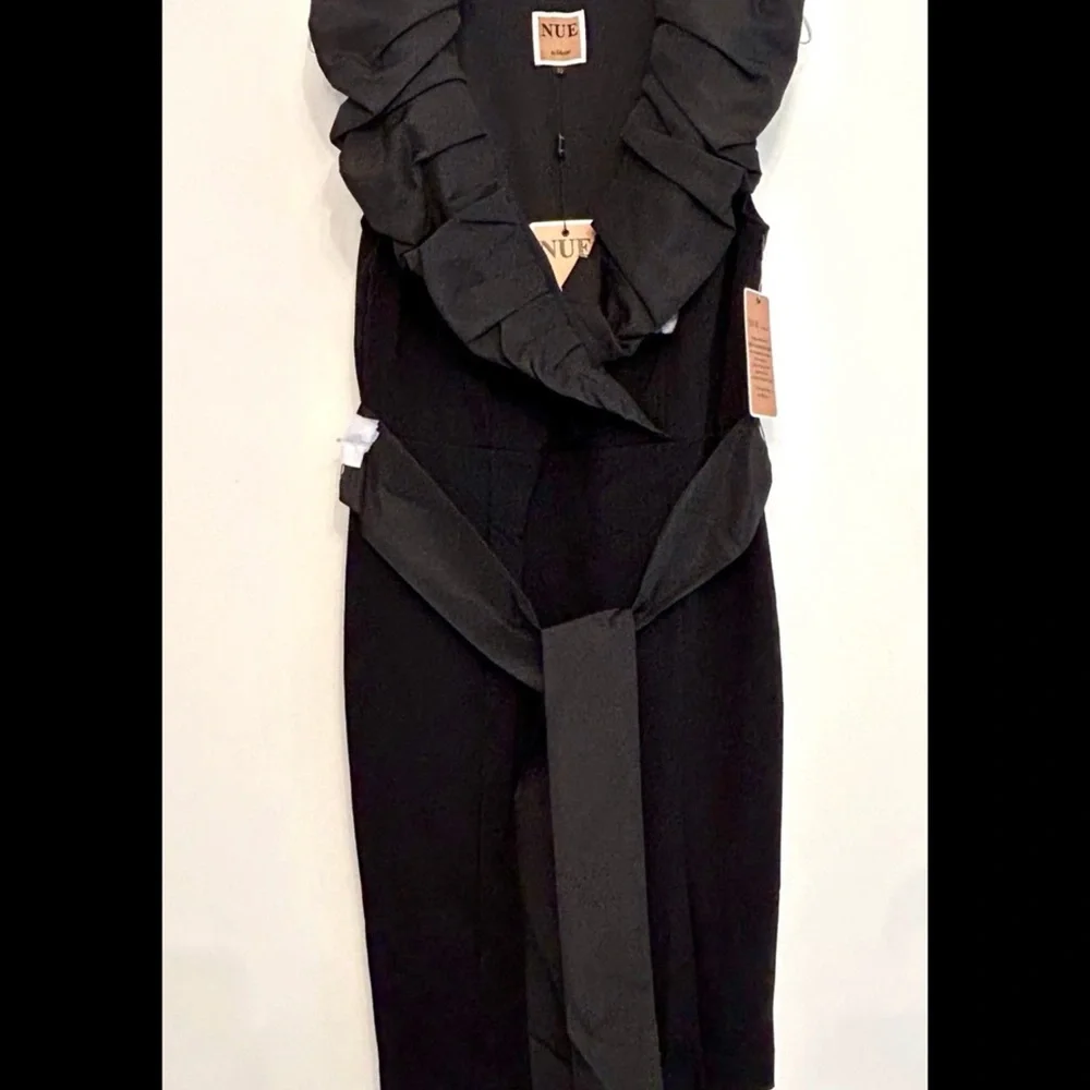 Nue by Shani Black Ruffle-Collar Sheath Midi Dress - Picture 6 of 6